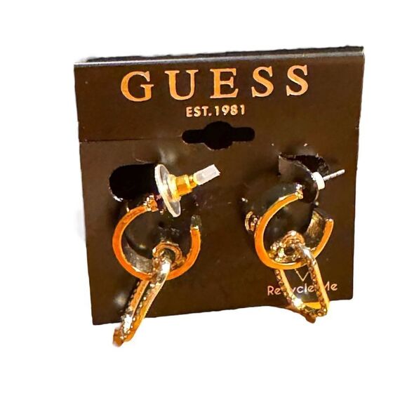 NWT GUESS Two-Tone Post Hook Earrings, Gold - Picture 2 of 3